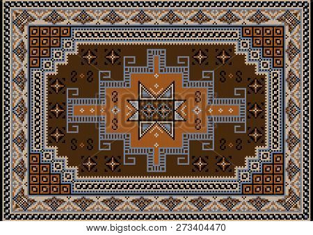 Luxury Vintage Oriental Carpet With Brown,bluish, Black, Beige And Brown Shades On Black Background