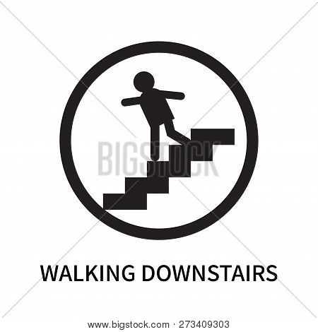 Walking Downstairs Icon Isolated On White Background. Walking Downstairs Icon Simple Sign. Walking D