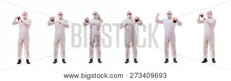 Epidemiologist with blood sample isolated on white background