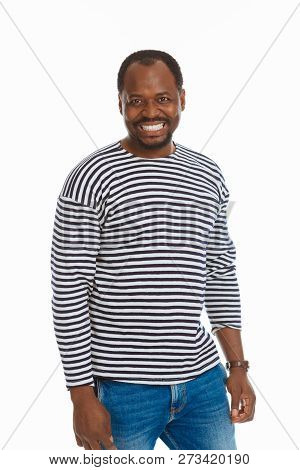 Joyful Nice Man Wearing A Sailor Shirt