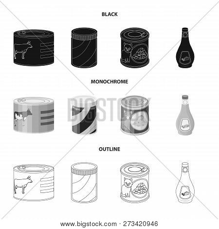 Vector Design Of Can And Food Logo. Set Of Can And Package Vector Icon For Stock.