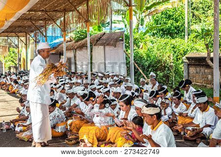 Bali, Indonesia - October 9, 2018: Holyman On A Traitional Balinese Hindu Ceremony In Ubud, Bali Isl
