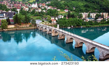 Mehmed Pasha Sokolovic Old Stone Historic Bridge Over Drina River In Visegrad,bosnia And Herzegovina