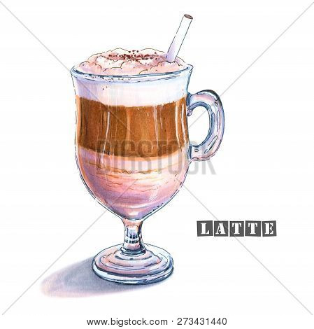 Illustration Of A Latte With Milk Foam At The Top, A Coffee Strip In The Middle And Milk At The Bott