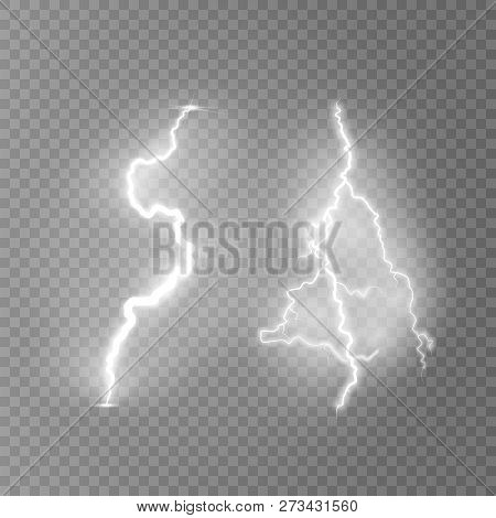Vector Illustration. Transparent Light Effect Of Electric Lightning. The Indomitable Power Of Natura