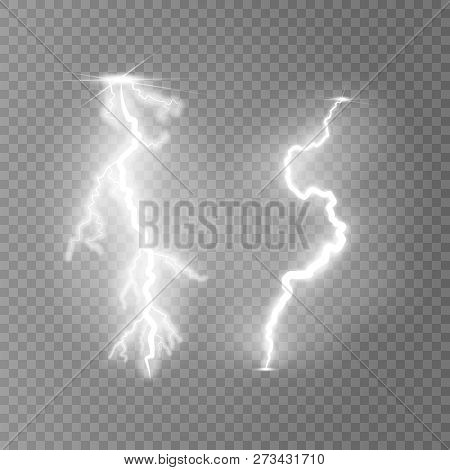 Vector Illustration. Transparent Light Effect Of Electric Lightning. The Indomitable Power Of Natura