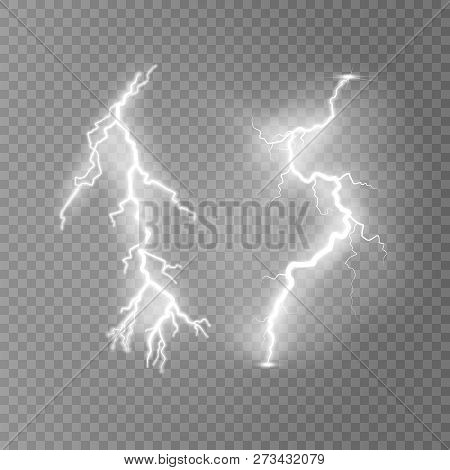 Vector Illustration. Transparent Light Effect Of Electric Lightning. The Indomitable Power Of Natura