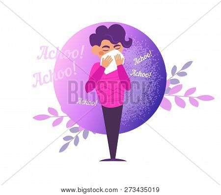 Sneeze, Flu, Disease, Infection, Spread Vector. Cartoon. Isolated Art On White Background. Flat