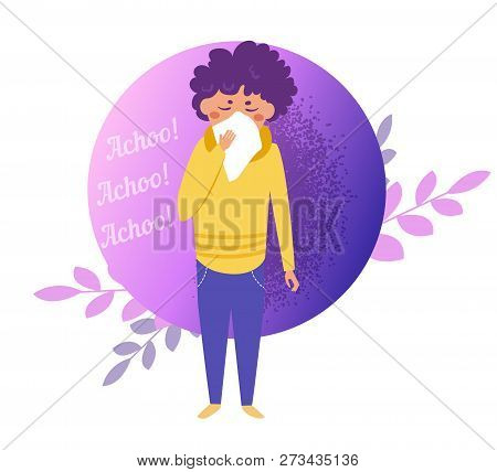 Sneeze, Flu, Disease, Infection, Spread Vector. Cartoon. Isolated Art On White Background. Flat