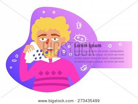 Sneeze, Flu, Disease, Infection, Spread Vector. Cartoon. Isolated Art On White Background. Flat