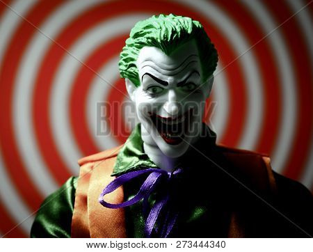 DEC 9 2018: DC Comic bad guy The Joker - Mego Action Figure