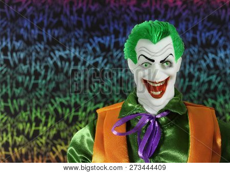 DEC 9 2018: DC Comic bad guy The Joker - Mego Action Figure