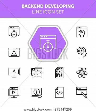 Backend Developing Line Icon Set. Set Of Line Icons On White Background. Technology Concept.  Progra