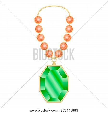 Peridot Necklace Mockup. Realistic Illustration Of Peridot Necklace Mockup For Web Design Isolated O