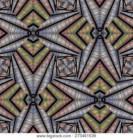 Grunge Textured Geometric Vector Seamless Pattern. Modern Orname