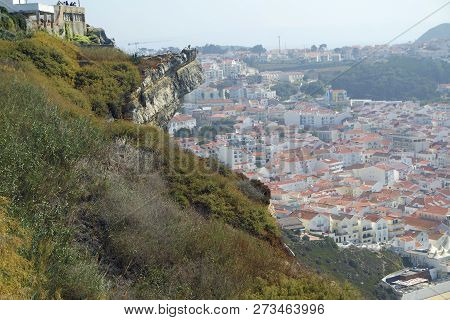 Bay Of Nazare Village At Portuguese Coast