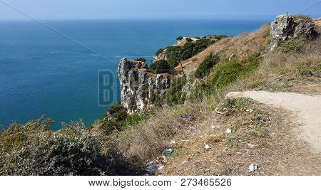Wild Shore Line At Nazare Village In Portugal