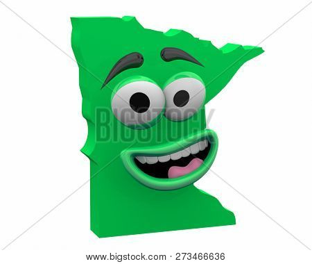 Minnesota State Map Eyes Mouth Funny Cartoon Face 3d Illustration