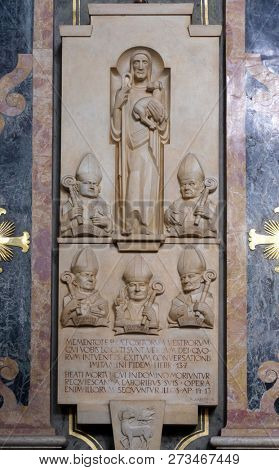 BRESSANONE, ITALY - JULY 14, 2018: A memorial tablet in the Cathedral of Santa Maria Assunta i San Cassiano in Bressanone, Italy