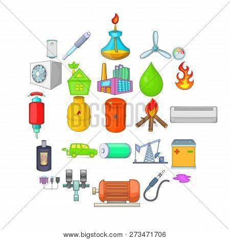 Nonrenewable Energy Icons Set. Cartoon Set Of 25 Nonrenewable Energy Icons For Web Isolated On White