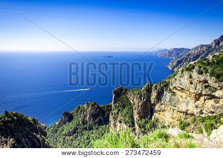 View Of Path Of Gods And Tyrrhenian Sea And Positano, Amalfi Coast