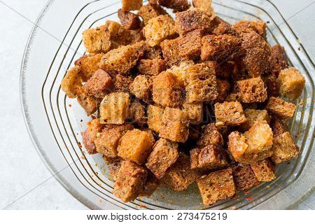 Stack Of Crispy Rye Crouton Bread Biscuits