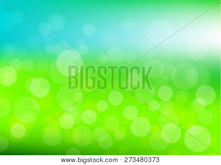 Bokeh Background Vector In Green And Blue Color; Bokeh In Daylight In The Green Garden And Blue Sky