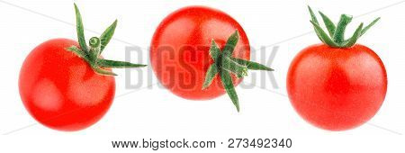 Cherry Tomato With Stem Isolated On White Background