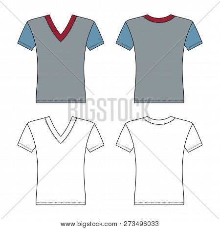 T Shirt Man Template (front, Back Views), Vector Illustration Isolated On White Background