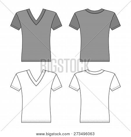T Shirt Man Template (front, Back Views), Vector Illustration Isolated On White Background