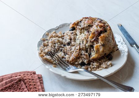 Turkish Perde Pilavi / Drape Pilaf With Chicken, Almond And Raisin / Pilav
