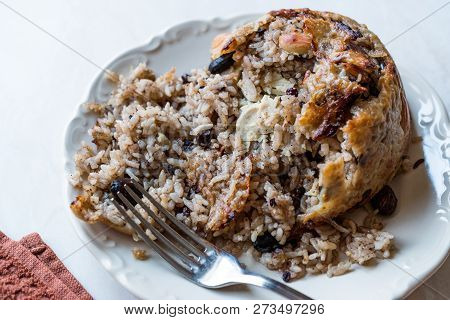 Turkish Perde Pilavi / Drape Pilaf With Chicken, Almond And Raisin / Pilav