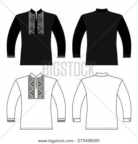 T Slavic Shirt Vyshivanka Man Template (front, Back Views), Vector Illustration Isolated On Backgrou