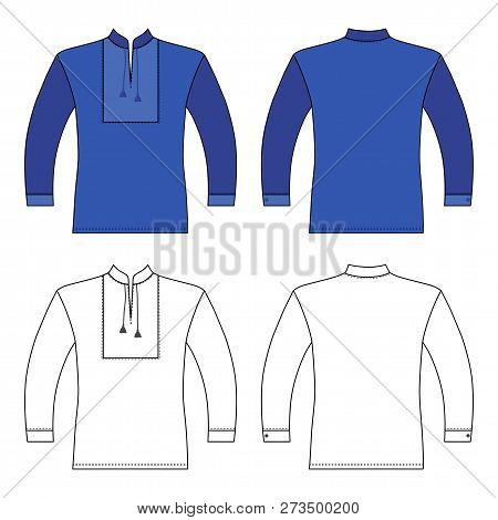 T Slavic Shirt Vyshivanka Man Template (front, Back Views), Vector Illustration Isolated On White Ba