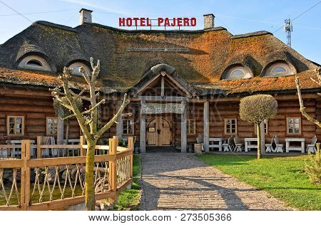 Exterior Of A Nice Motel. Hotel Pajero Surrounded By Greenery, Is Located Next To The International 