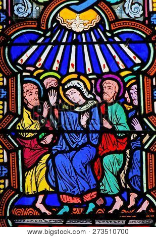 Mary And The Apostles At Pentecost - Stained Glass