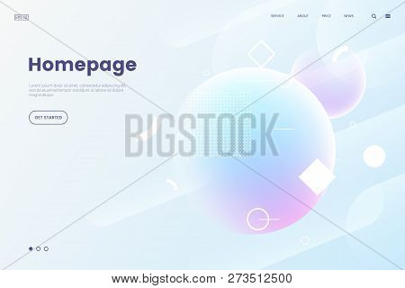 Vector Homepage Template With Abstract Dynamic Background. 3d Shpere With Geometric Pattern. Soft Li