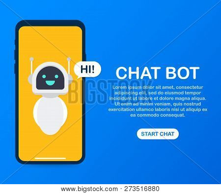 Chatbot Banner Concept. Horizontal Business Banner Template With Illustration Of Man Chatting With C