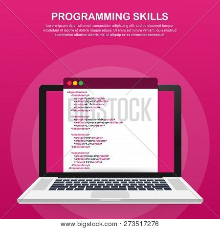 Modern Flat Design Isometric Concept Of Programming Skills For Website And Mobile Website. Landing P