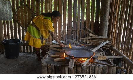 Reserva De Produccion Faunistica Cuyabeno, Sucumbios / Ecuador - November 25 2014: Indigenous Woman 