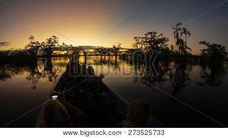 Reserva De Produccion Faunistica Cuyabeno, Sucumbios / Ecuador - November 25 2014: Tourists Travelin