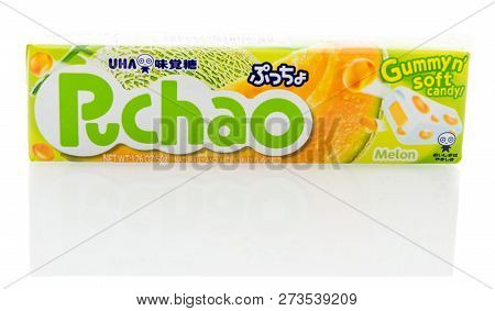 Winneconne, Wi - 10 December 2018: A Package Of Uha Mikakuto Puchao  Gummy Candy On An Isolated Back