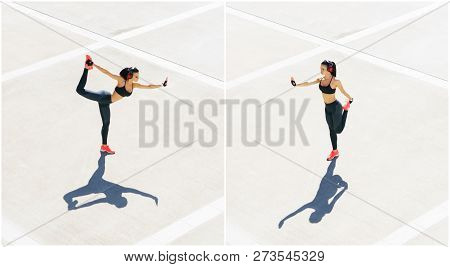 Young, Fit And Sporty Woman Doing Sports At The Stret. Fitness, Sport, Urban Jogging And Healthy Lif