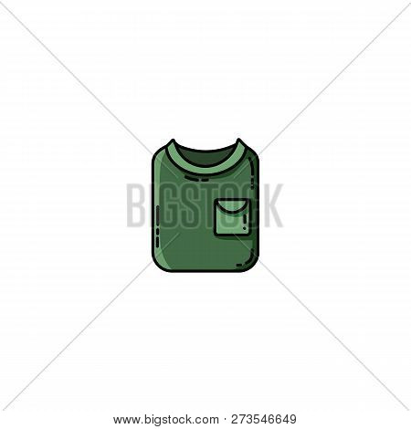 Greent Folded Tekking Shirt Flat Icon. Vector Isolated Element