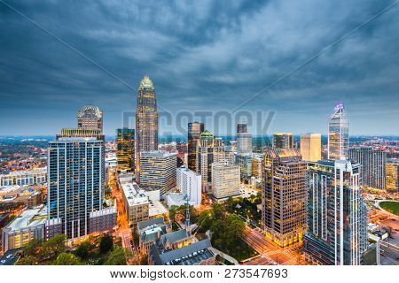 Charlotte, North Carolina, USA uptown skyline at twilight.