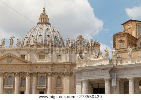 St. Peter's Basilica In Vatican Closeup