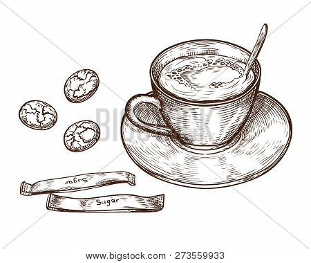 Hand Drawn Cup (mug) Of Hot Drink (coffee, Tea Etc). Cup Isolated On White Background. Teacup, Coffe