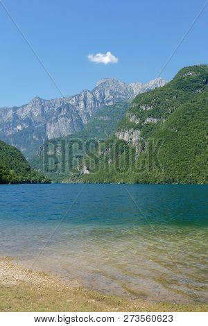Photo View Of Molveno Lake In Dolomites Italy