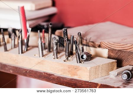 Close View Of Carpenter Tool Set Of Drill Pits