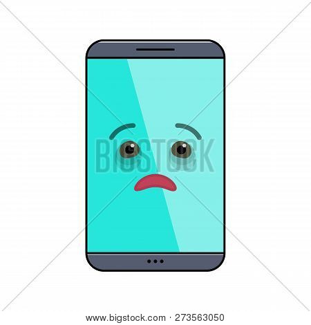 Diseased Mobile Phone Isolated Emoticon Icon. Painful Digital Device Emoji Symbol. Social Communicat
